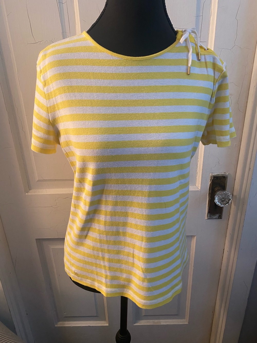 Lauren Ralph Lauren Yellow and White Striped Short Sleeve Top